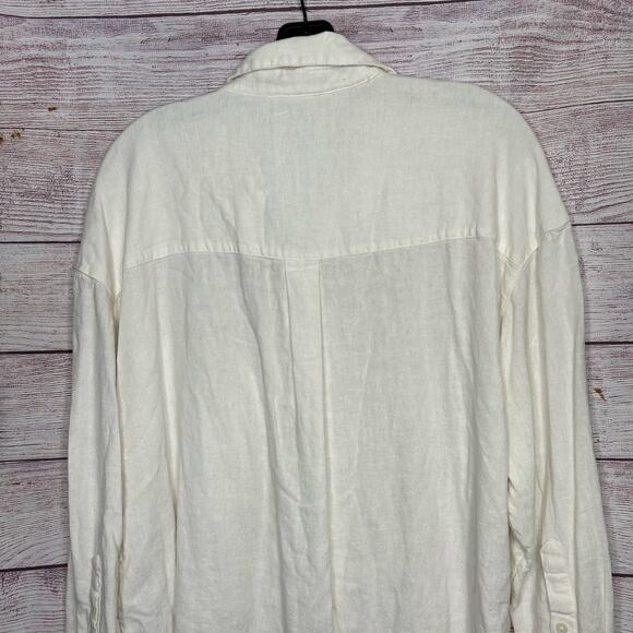 Abercrombie & Fitch White Oversized Button Down Linen Blend Shirt Size Small - Picture 6 of 9